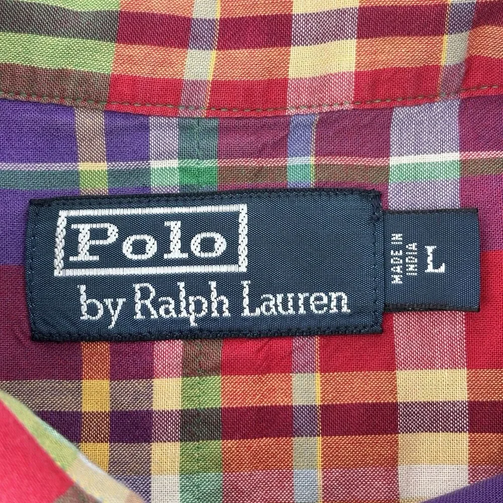 Polo Ralph Lauren Men's L Multicolor Plaid Madras Short Sleeve Shirt
